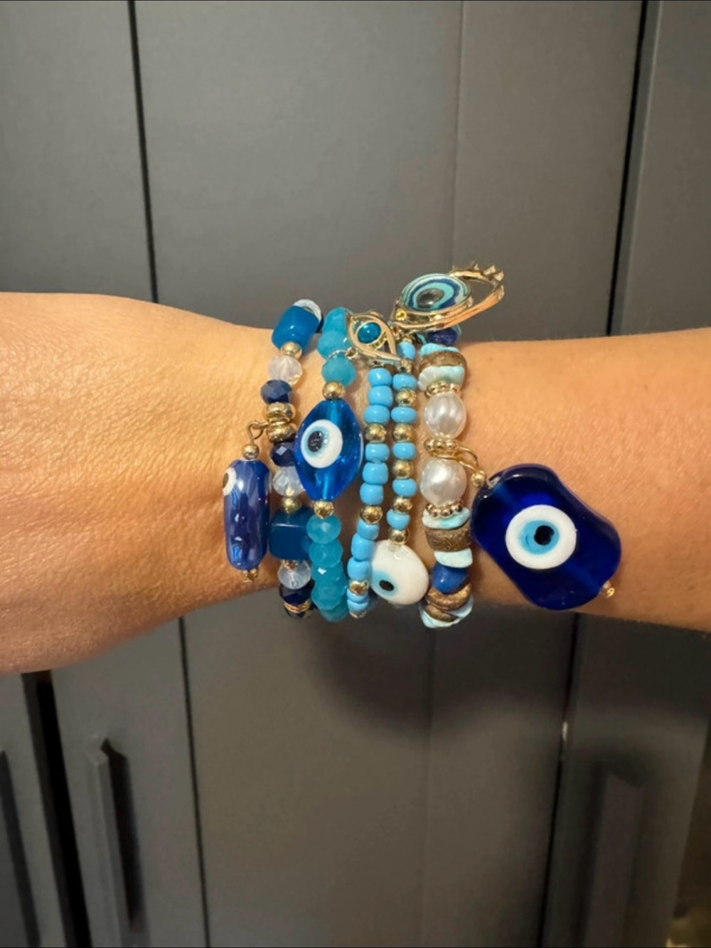 Blue Glass Evil Eye Stackable Beaded Bracelets - Women's Jewelry